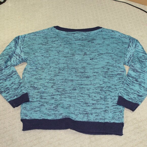 NWT Lu La Roe Sz Small Variegated Blue and Turquois V-Neck 3/4 Sleeve Sweater - Picture 2 of 5